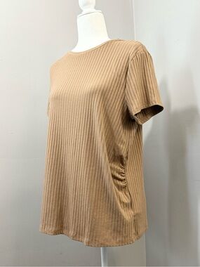 HM Maternity Top S Ribbed Knit Shirt Camel Tan Minimalist Neutral Capsule Cozy
